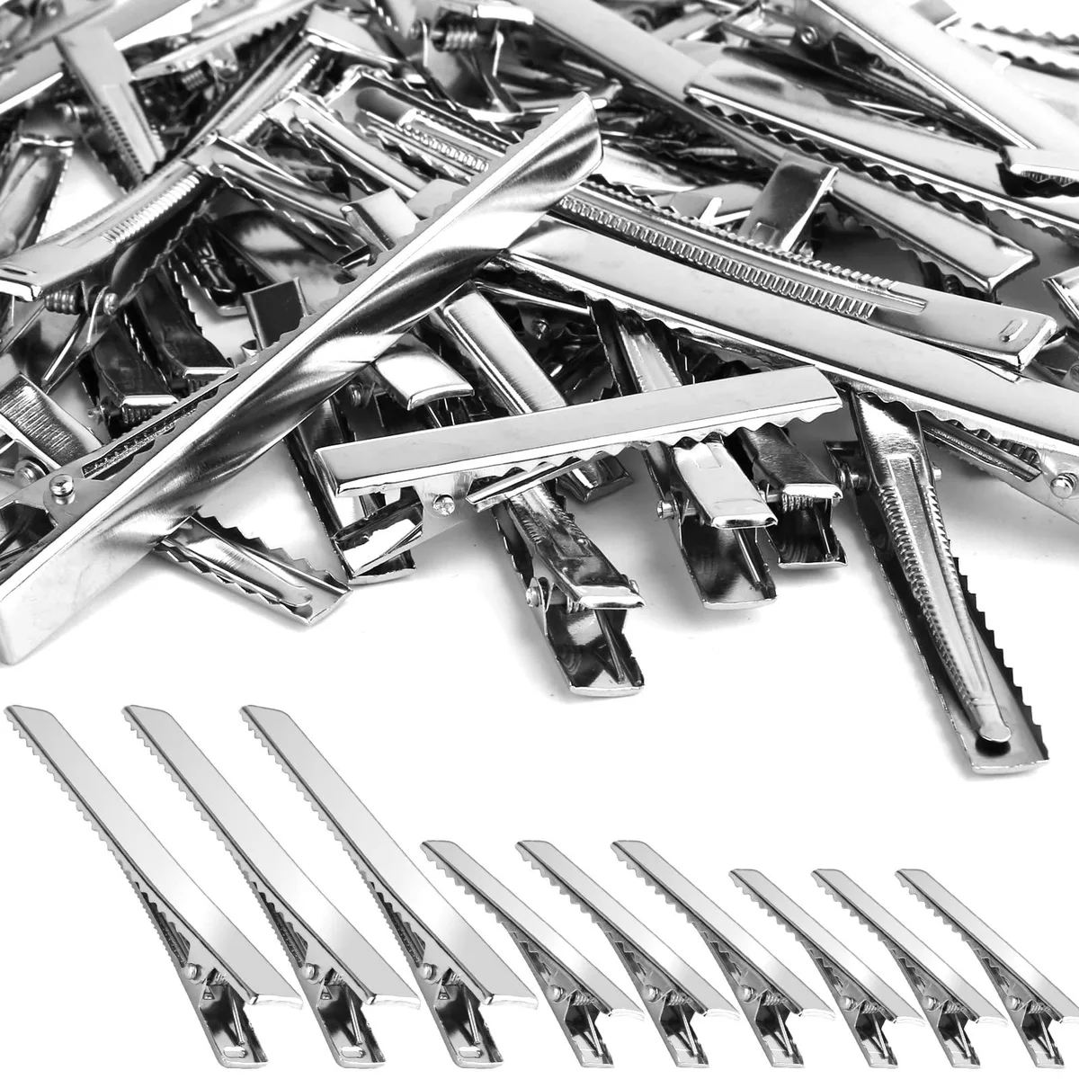  PHSZZ 70 Pcs Alligator Hair Clips 3 Sizes Silver Bow 3.9 2.2 1.8 inch — product photo