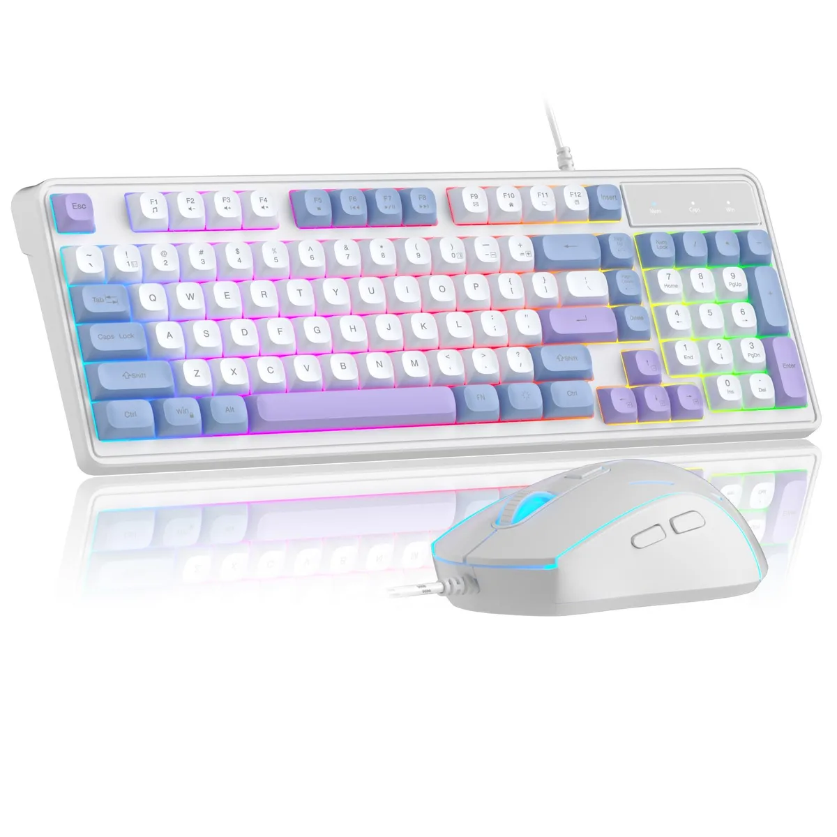  Magegee Creamy Gaming Keyboard and Mouse Combo White Blue Purple 98 Keys 600-3200 DPI — product photo