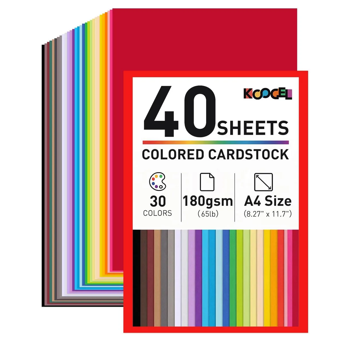 Stack of 40 multi-color A4 cardstock sheets, 180gsm