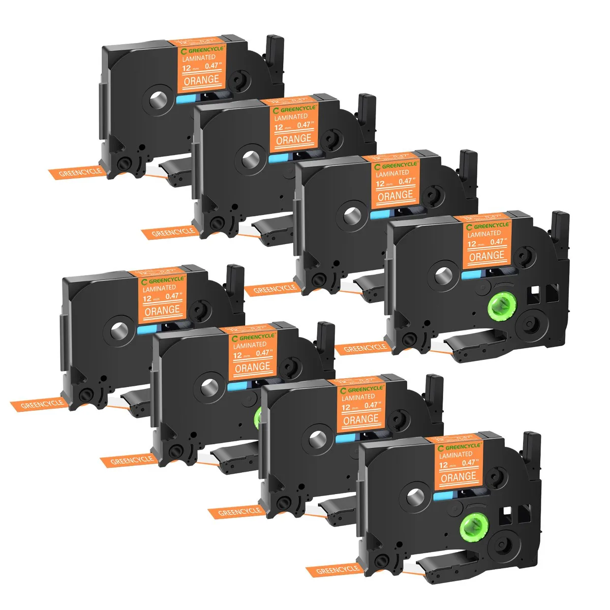 GREENCYCLE GREENCYCLE TZe-635 12mm 26.2ft White on Orange Laminated Tape 8 Pack — product photo