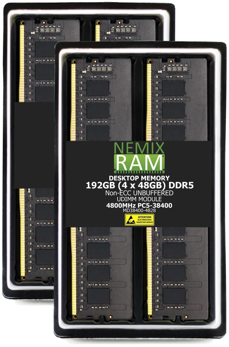 NEMIX RAM NEMIX RAM 192GB 4x48GB DDR5 4800 CL40 1.1V UDIMM Supermicro X14SAE memory upgrade — product photo
