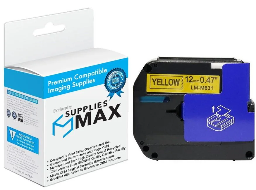 SuppliesMax SuppliesMax Brother M-631 Black/Yellow Label Tape 12mm 8m — product photo