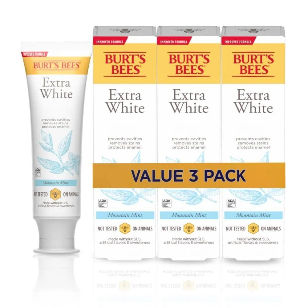 Three white toothpaste tubes in Mountain Mint packaging, 4.7 oz each