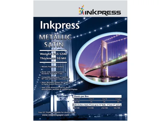 Box of 25 sheets of 13 by 19 inch metallic satin photo paper