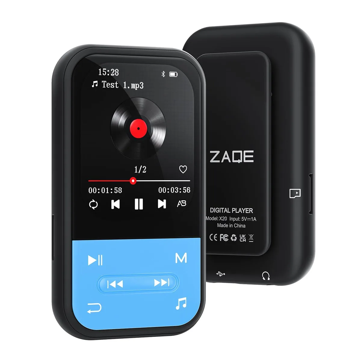 ZAQE X20 128GB Clip MP3 Player Bluetooth 5.3 Blue — product photo