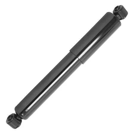 Silver metal rear shock absorber cylinder with mounting eyelets and dust boot visible