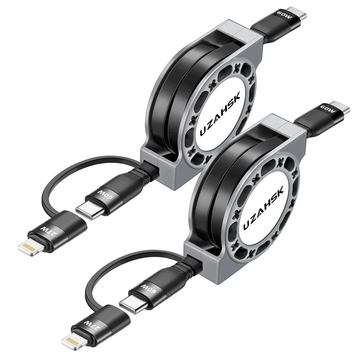 BELKIN Samsung Gala 2-in-1 USB-C to Lightning/USB-C Retractable Cable 4ft 60W/27W Orange — product photo