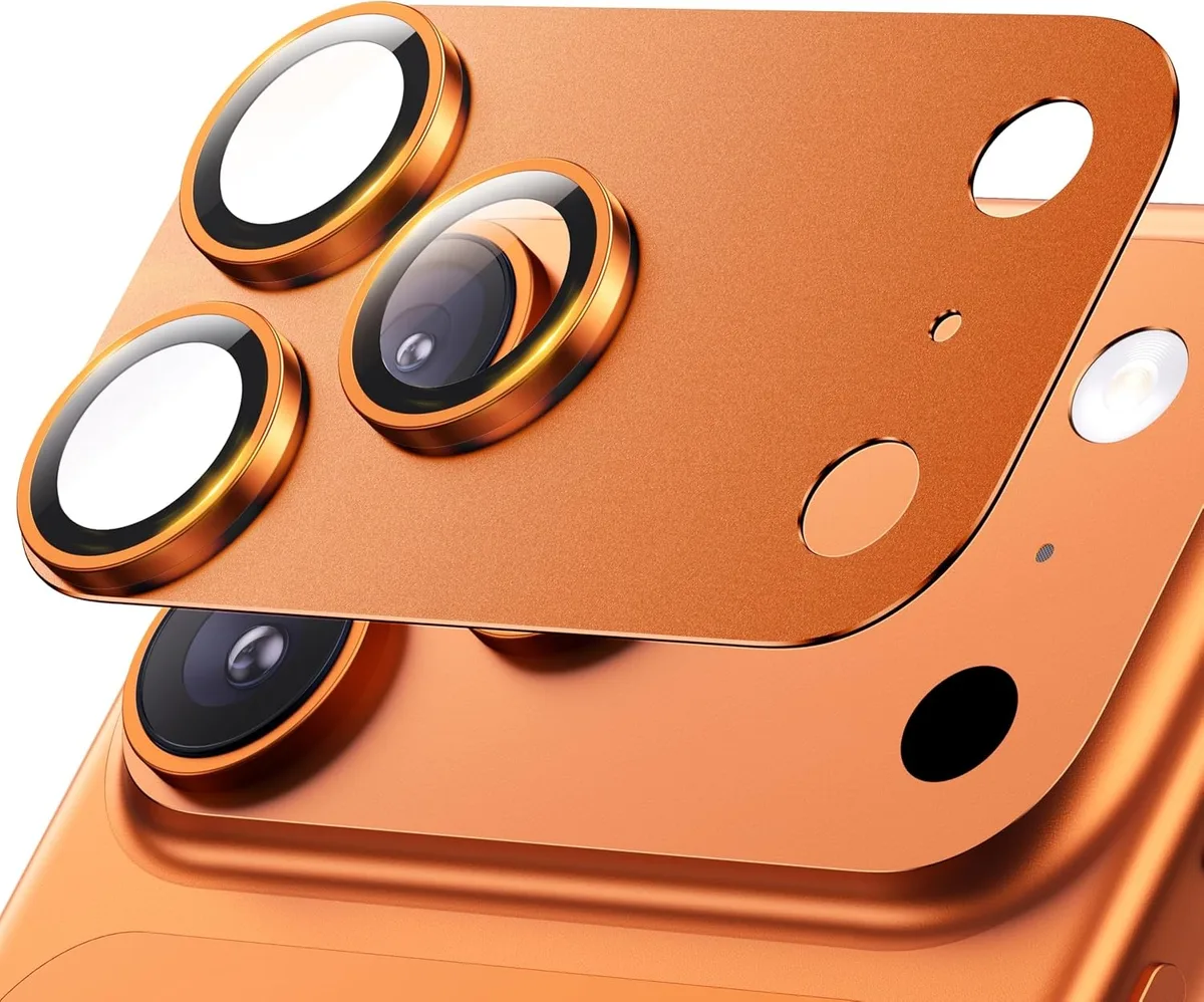 Cosmic orange tempered glass camera lens protector for iPhone 17 Pro Max