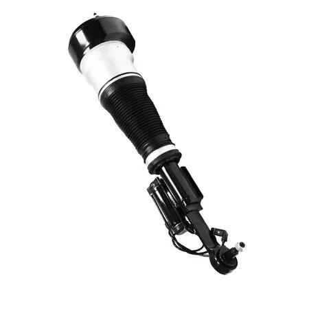 Silver metallic front right air strut assembly with electronic connector and coiled spring visible