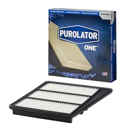 Rectangular white PurolatorONE air filter with pleated media and black frame