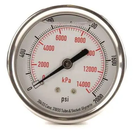 Value Brand Value Brand Commercial Pressure Gauge 0 to 2000 psi 2 1/2 in Dial 1/4 in NPT Center Back — product photo