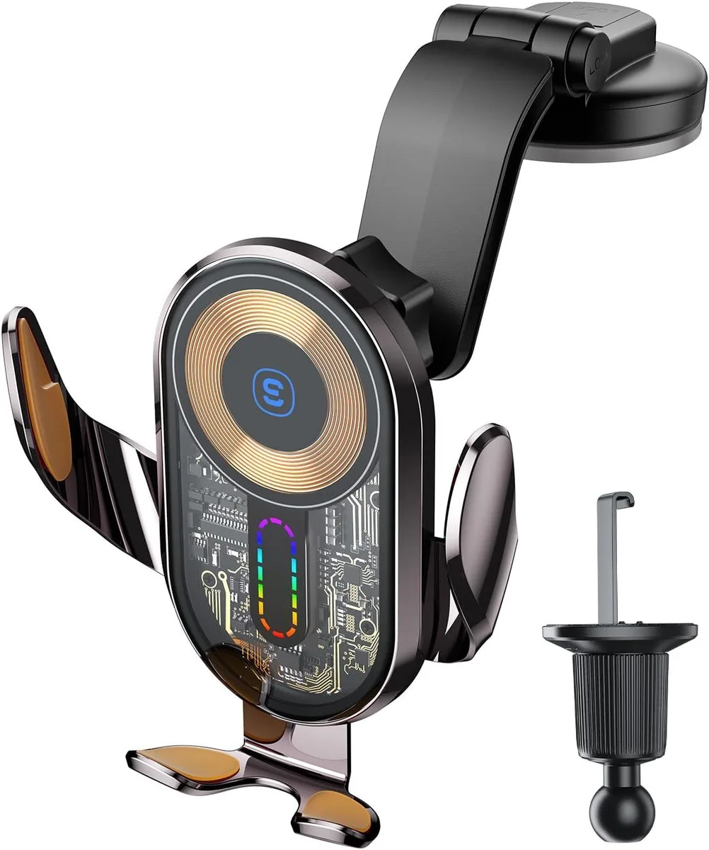 Mydours Mydours Wireless Car Charger 15W Auto-Clamp Mount with Suction Cup and Air Vent Clip — product photo