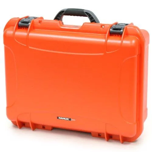 Orange rectangular protective case with folding handle and smooth finish