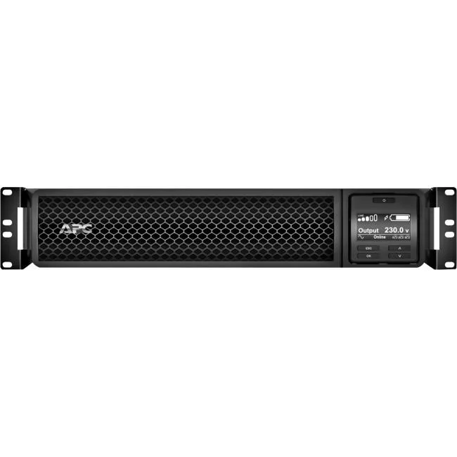 Black rack-mount UPS unit with ten rear output connectors