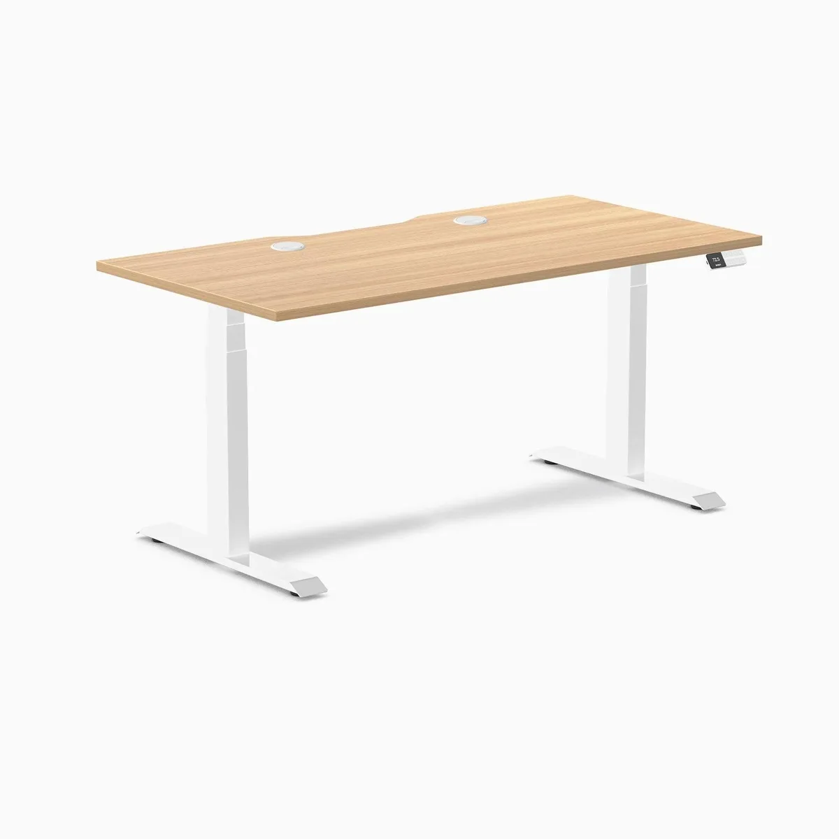 Desky Desky Dual Scalloped Laminate Sit Stand Desk Sublime Teak White 59.1 x 29.5 in with Grommets — product photo