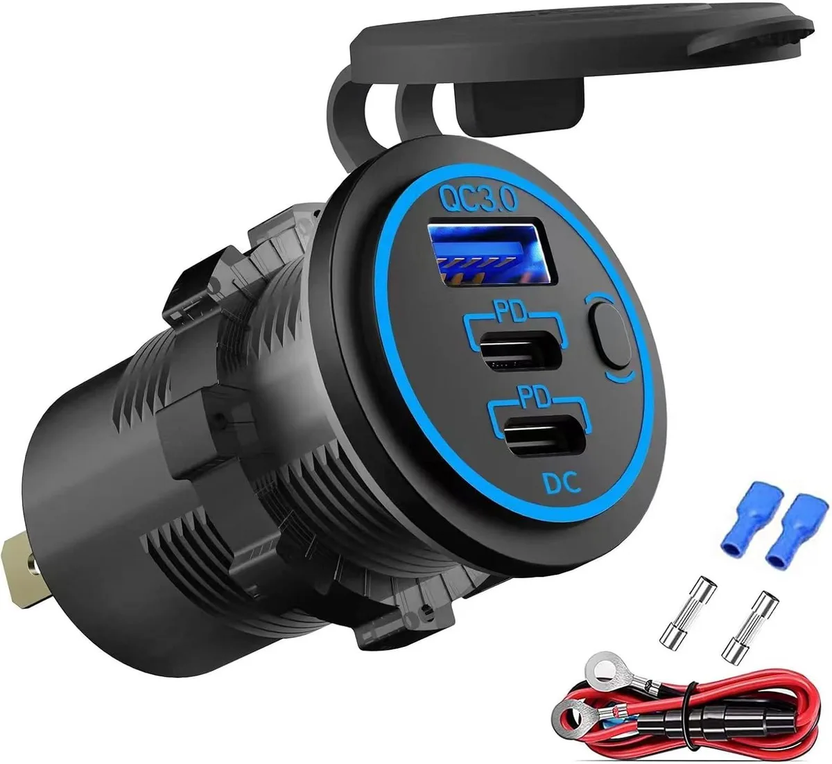 Hamzan Hamzan 12V 3-Port USB Charger Dual PD3.0 QC3.0 Switch — product photo