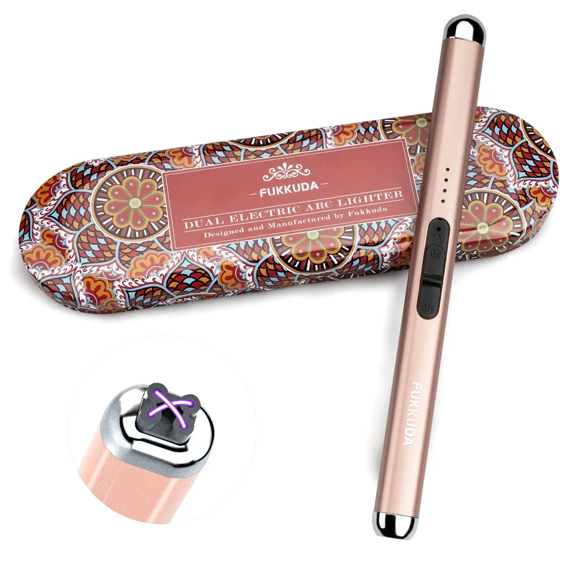  fukkuda Dual Arc Electric Lighter Rose Gold 220 mAh — product photo