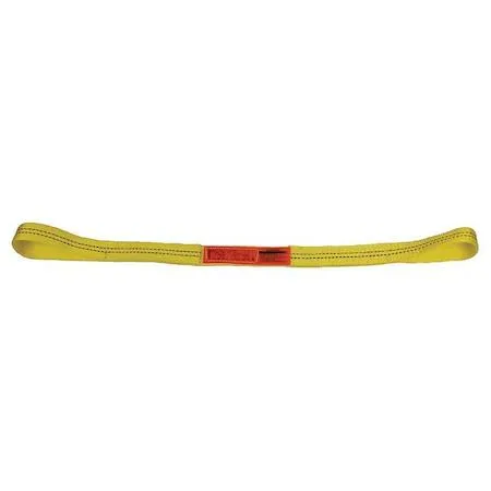 Yellow nylon web sling, flat eye, one ply, three foot length