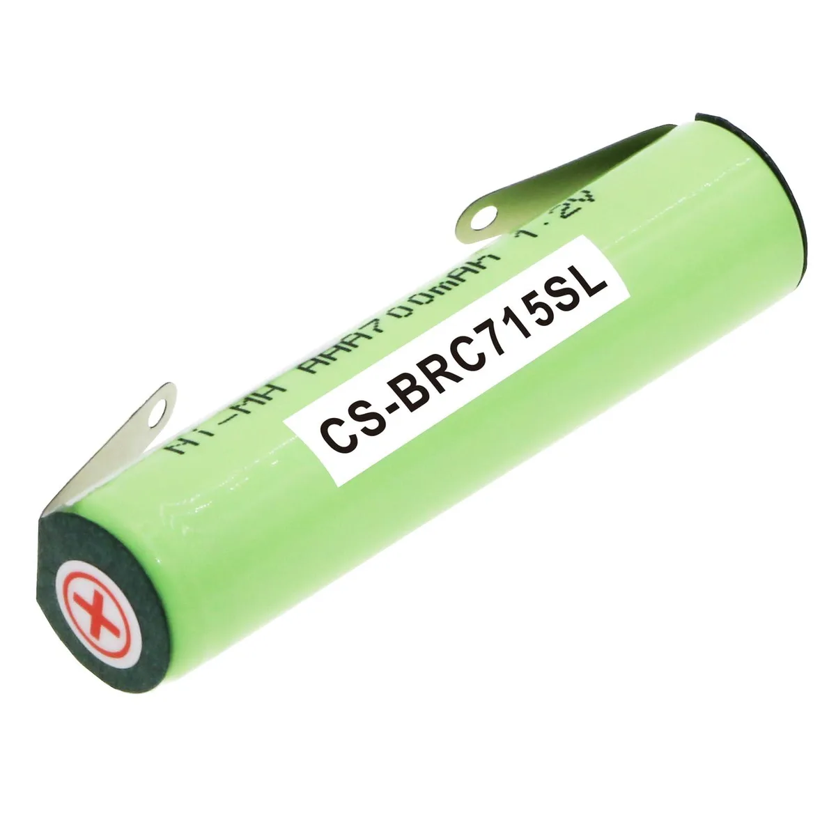 Small rectangular lithium-ion camera battery with silver label and metal contacts