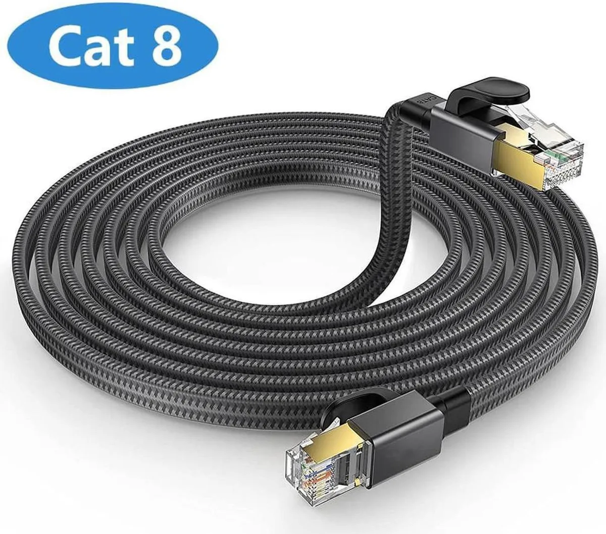 DIXSG DIXSG Cat 8 Ethernet Cable 50FT 15M 26AWG Flat Braided 40Gbps 2000MHz — product photo