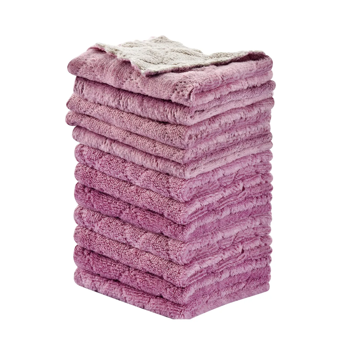 Pack of twelve white coral fleece kitchen towels, 10 by 6 inches