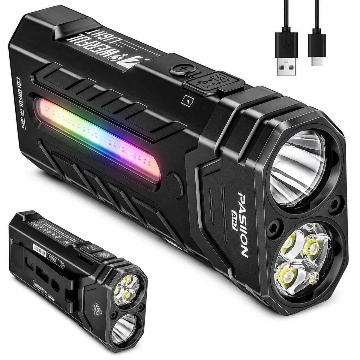 Black rectangular flat flashlight with magnetic base and clip, 1.2 by 1 by 1.3 inches
