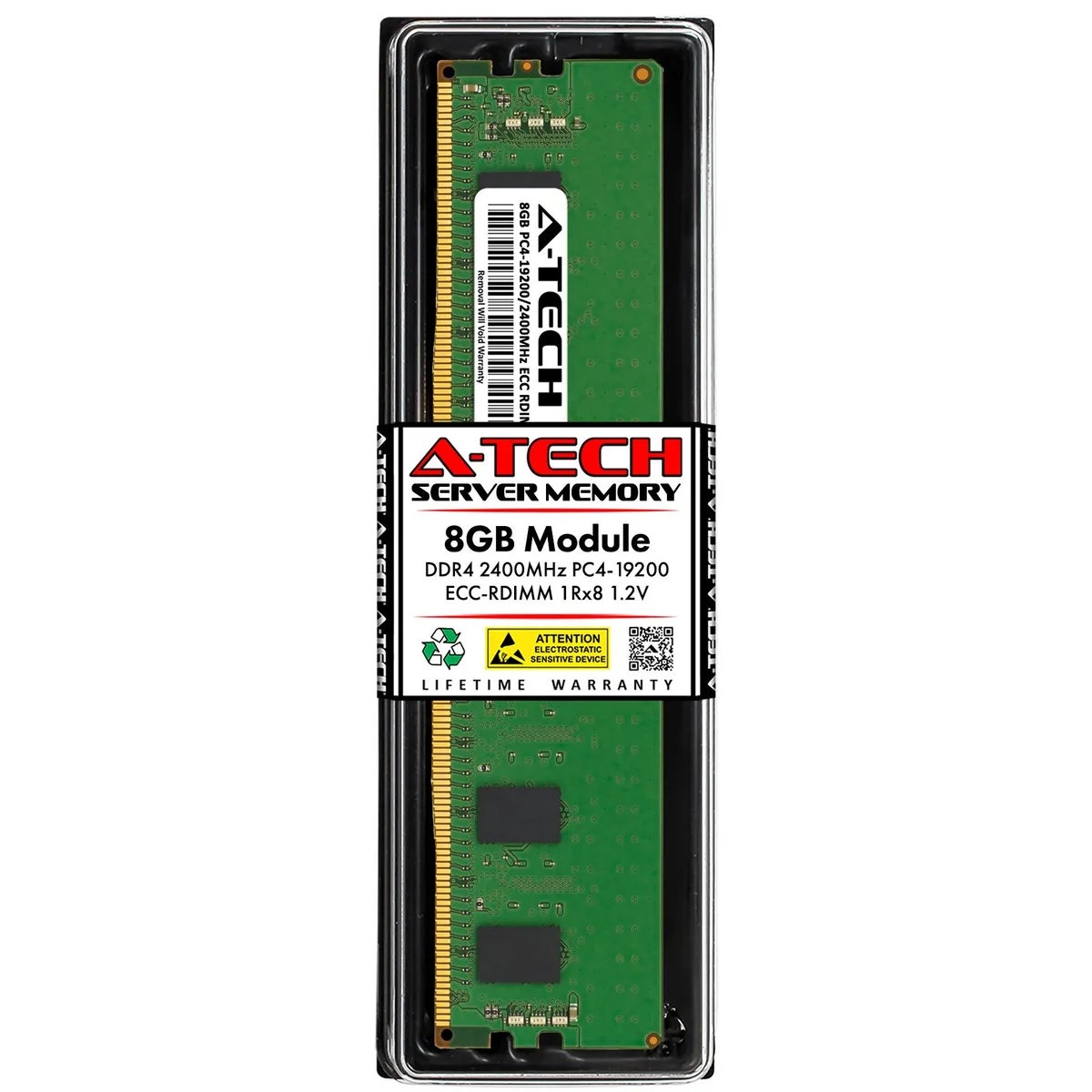 Green 288-pin DDR4 RDIMM module with black chips