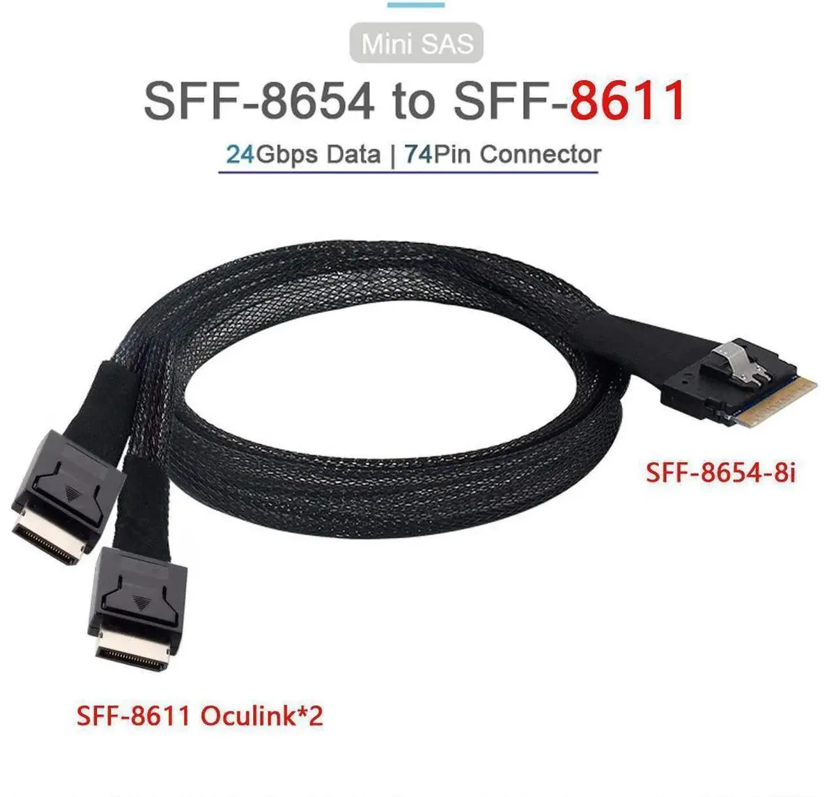 Vszerda Vszerda SFF-8654 8i 74pin to Dual SFF-8611 SAS 4.0 cable 50cm — product photo