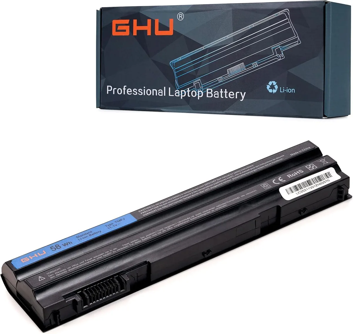 Rectangular black lithium-ion laptop battery pack