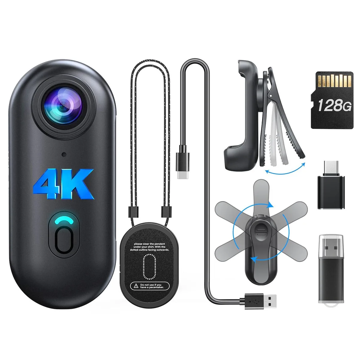  DJI W4 4K Mini Body Camera 128G 360° Rotatable Clip Magnetic Clip 50g 1.5H — product photo