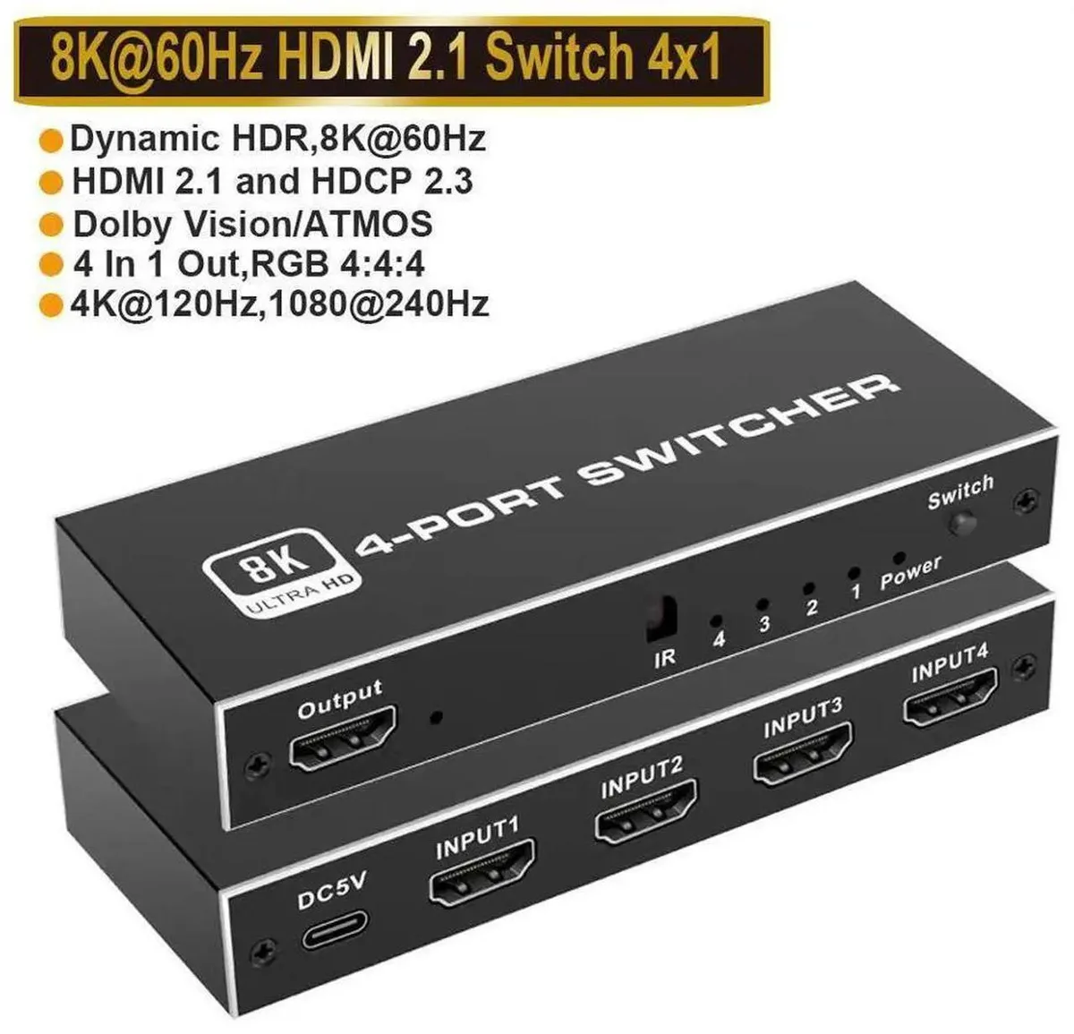 SMUGDESK SMUGDESK 4×1 HDMI 2.1 8K Switch 48Gbps IR Remote — product photo