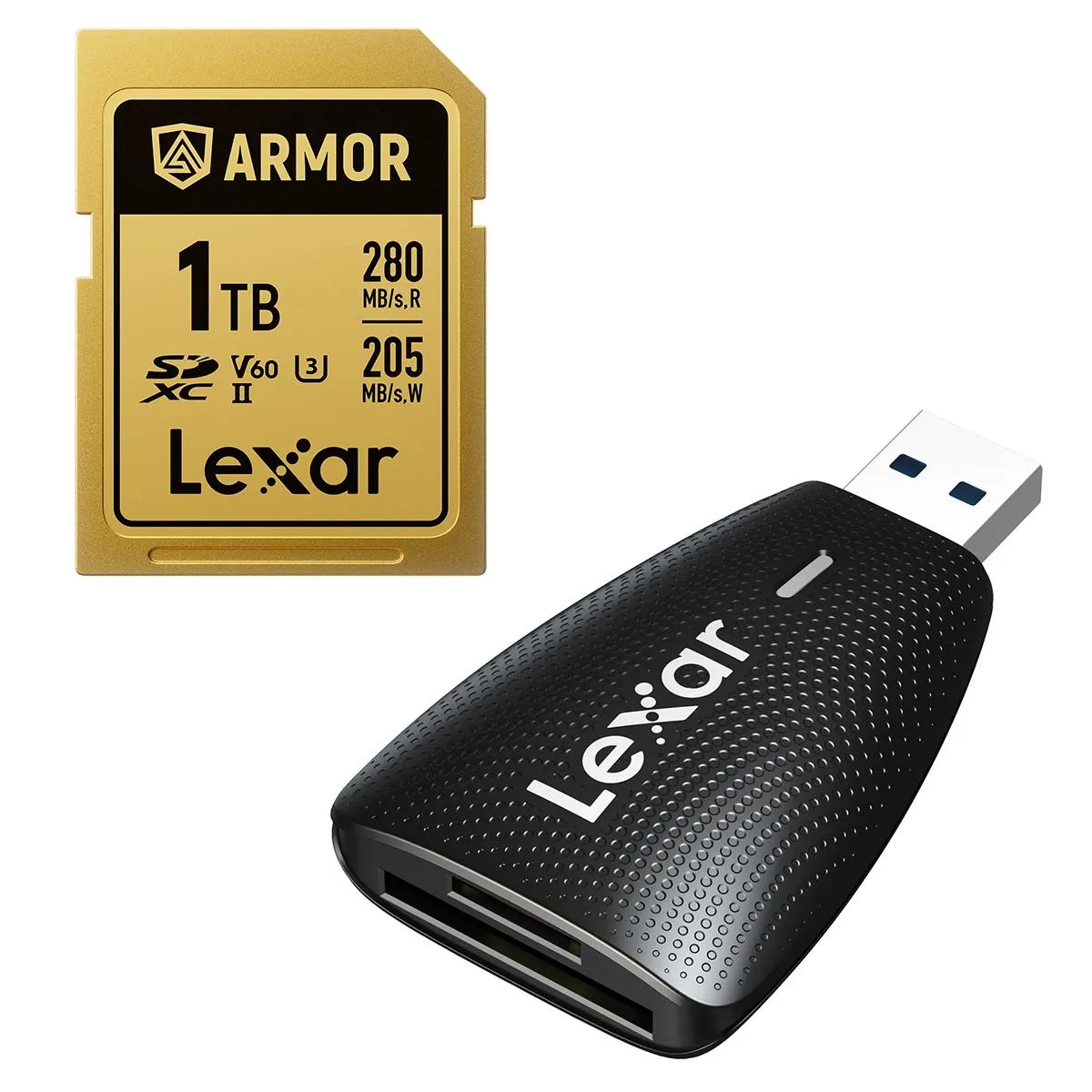 Lexar Lexar ARMOR GOLD 1TB UHS-II V60 SDXC memory card with Multi-Card 2-in-1 USB 3.1 reader — product photo
