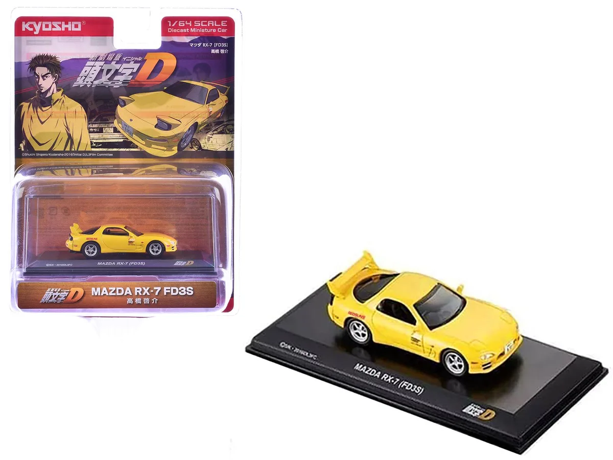 KYOSHO KYOSHO Mazda RX-7 FD3S RHD Yellow Initial D 1/64 Diecast Hobby Collectible — product photo