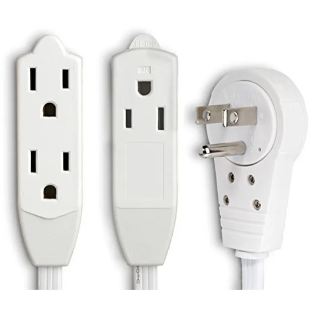maximm maximm 12 Inch 360 Rotating Flat Plug Extension Cord 16 AWG 3 Outlet White — product photo