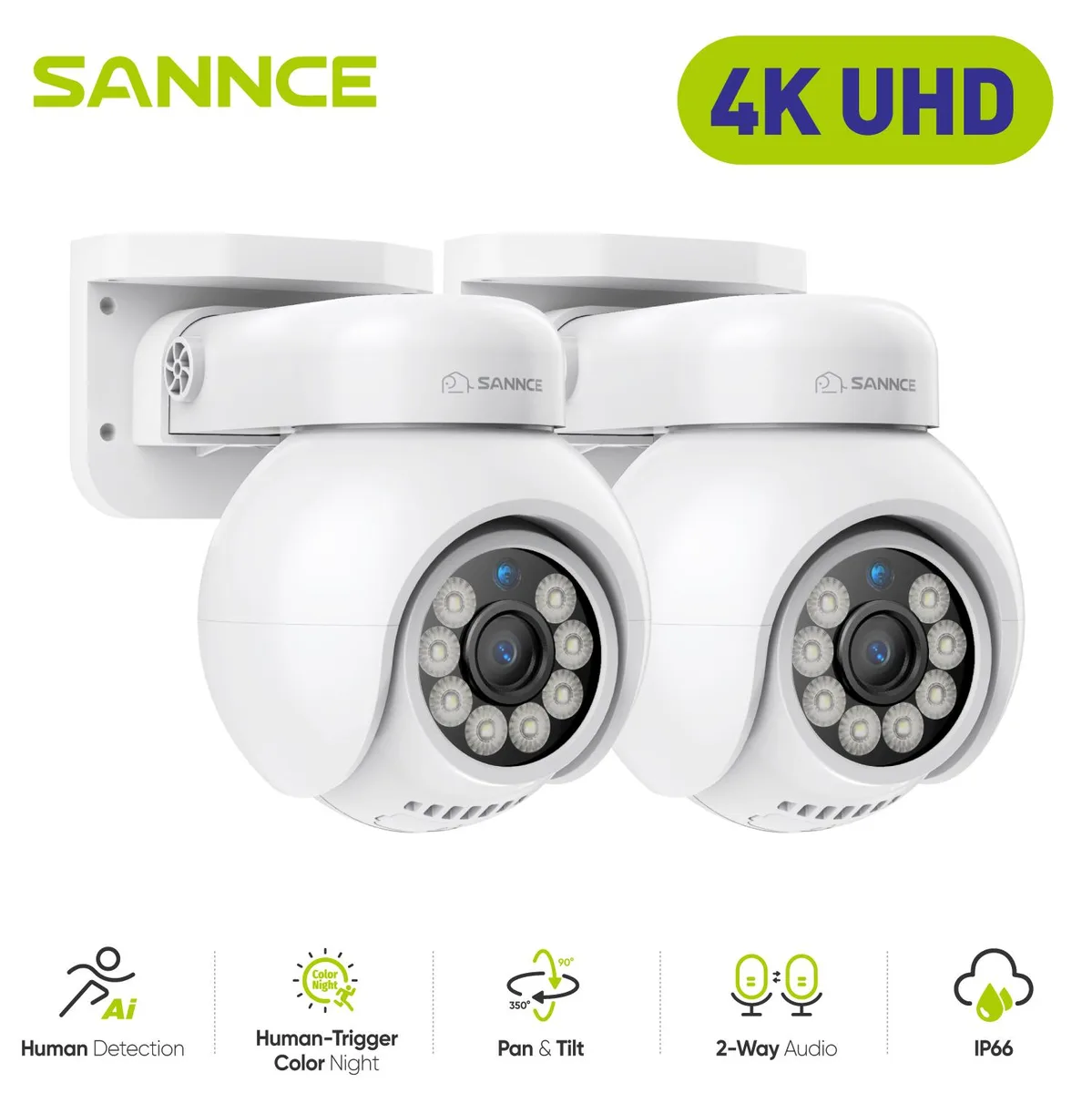 SANNCE SANNCE 4K 2PCS PoE IP Dome Camera Surveillance Security System — product photo