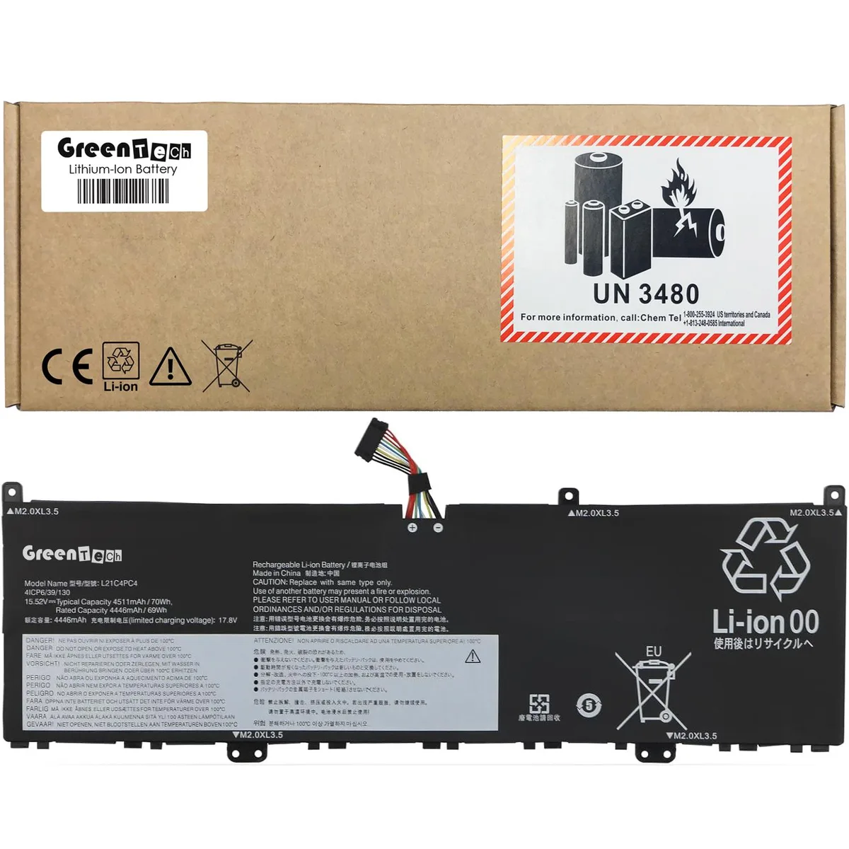 GreenTechLLC GreenTechLLC laptop battery 15.52V 4511mAh 70Wh 4-cell black for Lenovo Yoga Slim 7 ProX 14IAH7 14ARH7 — product photo