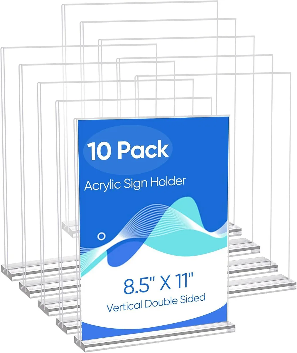 MCHOSE MCHOSE Acrylic Sign Holder 8.5 x 11 T-Shape 10 Pack — product photo