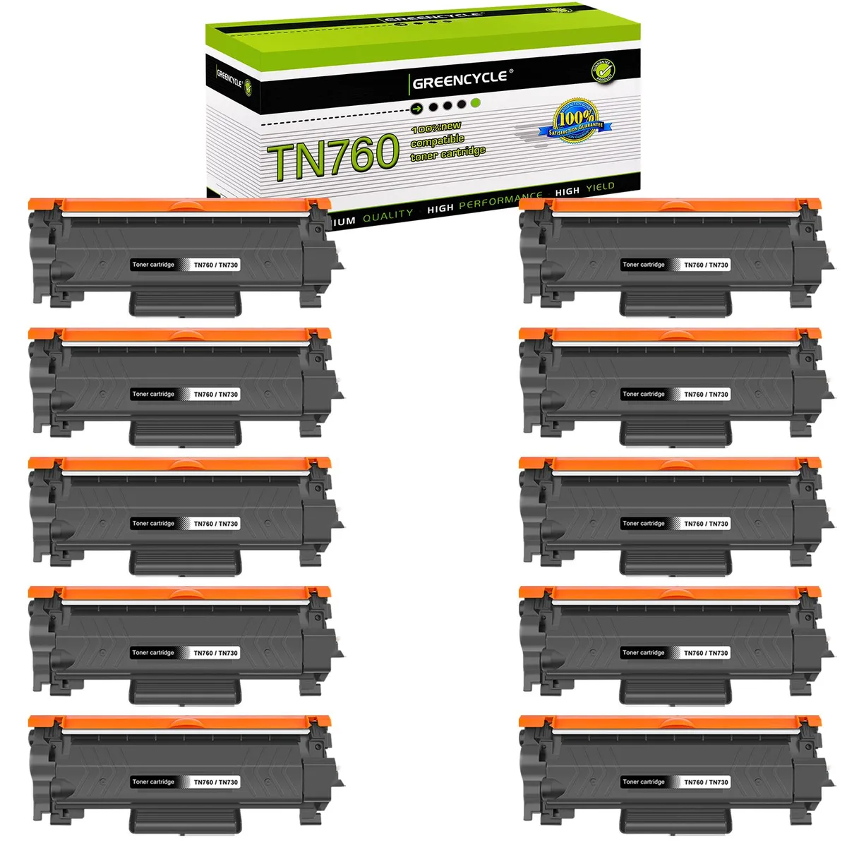 GREENCYCLE GREENCYCLE TN760 Black Toner Cartridge 10 Pack 3000 Pages — product photo