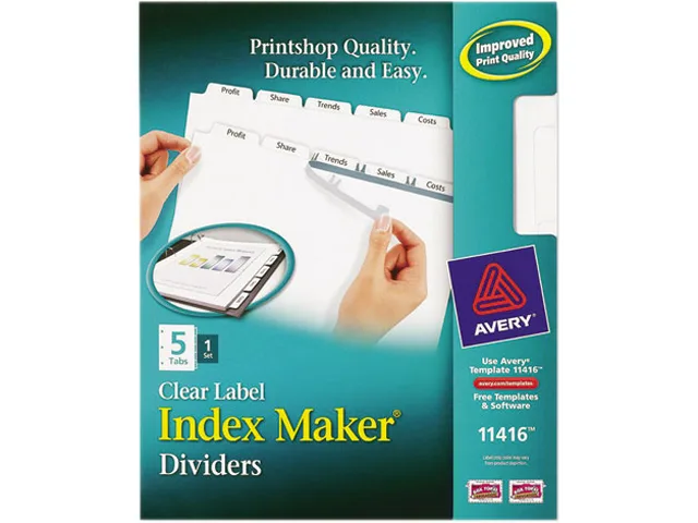 Avery Avery 11416 card filing dividers, 5-tab, letter, white — product photo