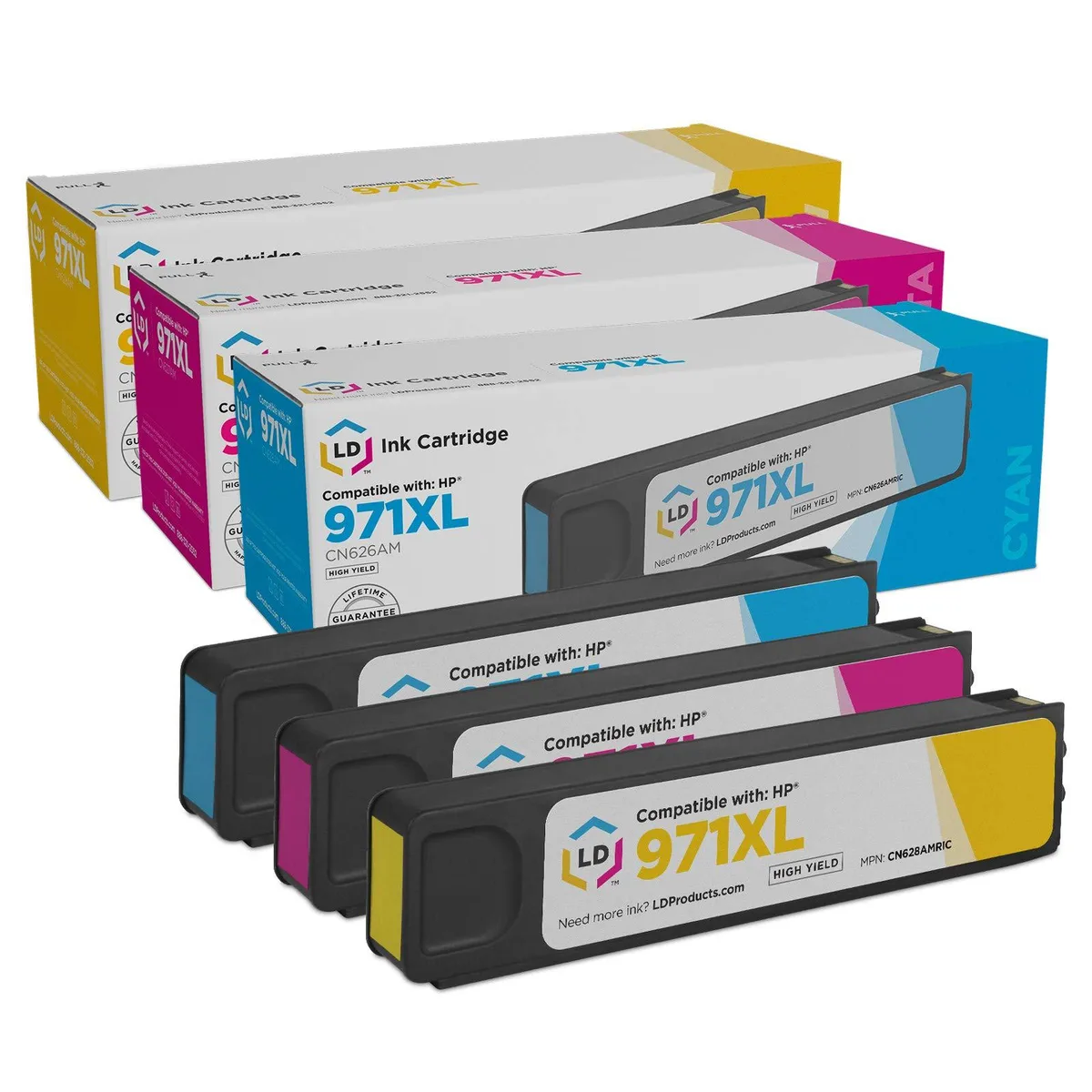 LD Products LD Products Remanufactured HP 971XL High Yield Ink Cartridges Cyan Magenta Yellow 3-Pack — product photo