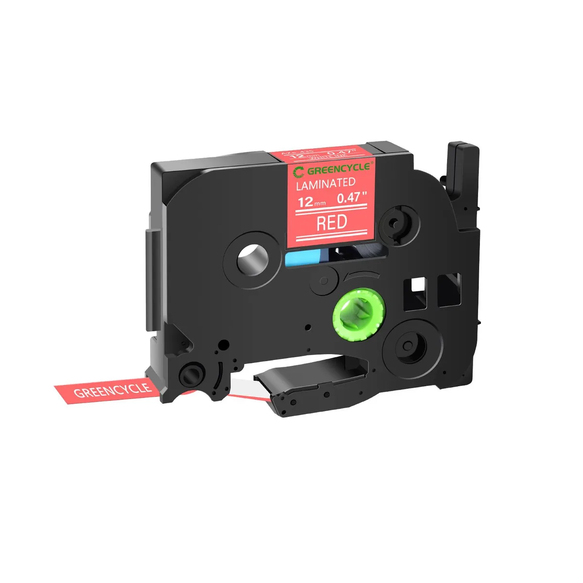 GREENCYCLE GREENCYCLE TZe-435 12mm White on Red Laminated Label Tape — product photo