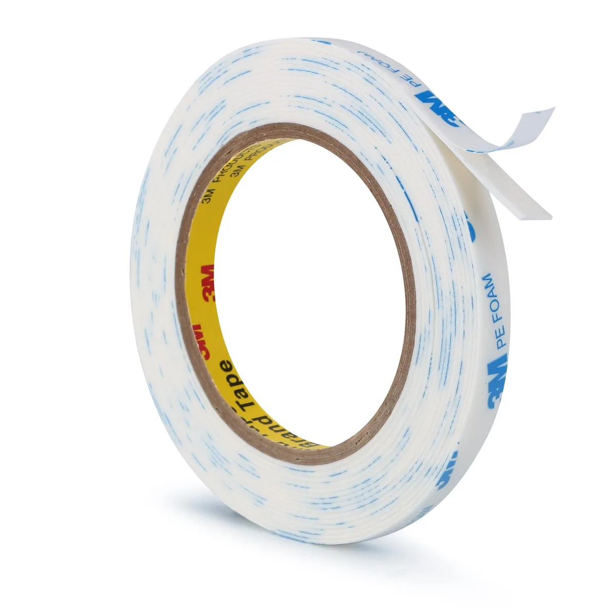 Clear plastic roll of double-sided tape in rectangular dispenser box