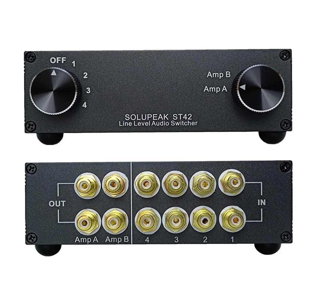 AVer ST42 4-in 2-out RCA audio signal routing — product photo