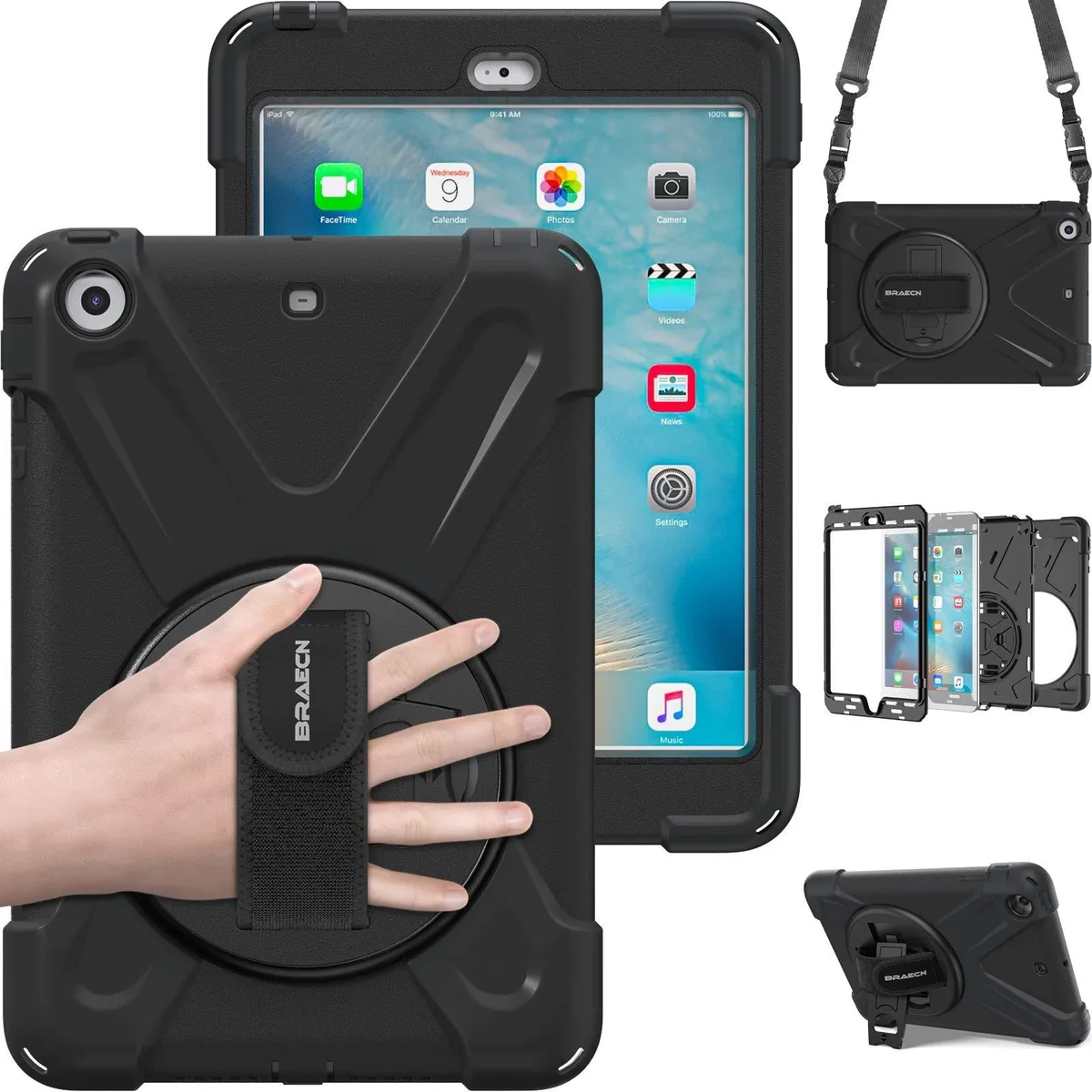 BoYata BoYata iPad Mini 1/2/3 Case 7.9 inch Black 360 Stand Strap — product photo