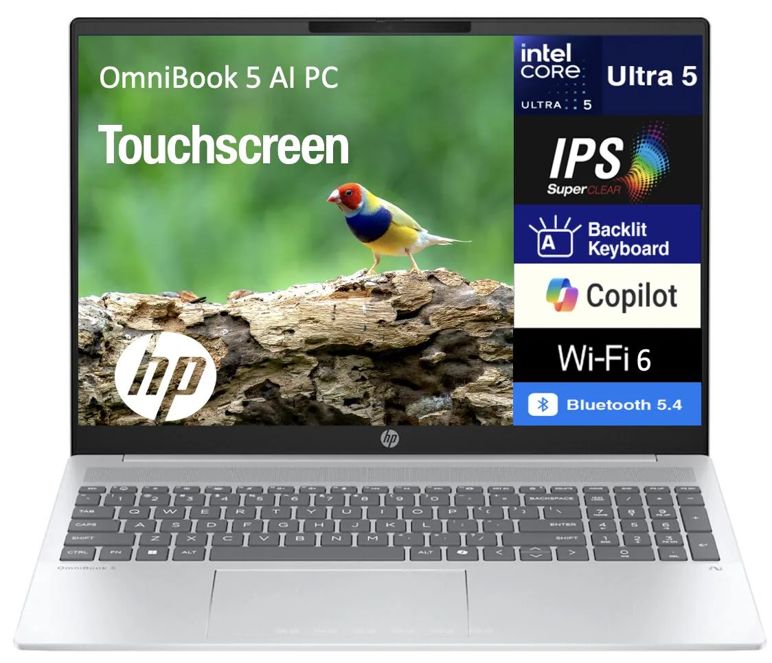 HP HP OmniBook 5 laptop Ultra 5-225U 16GB LPDDR5X 1TB SSD 16.0" touchscreen — product photo
