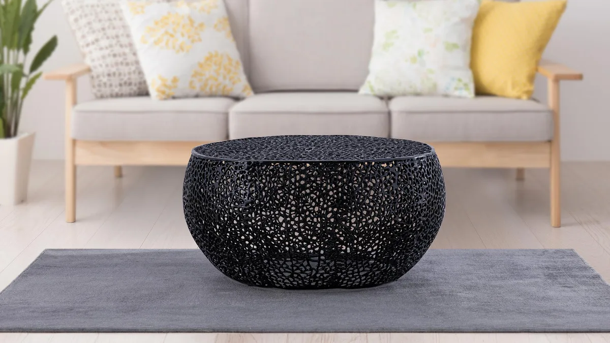 Round black aluminium coffee table, cast frame, 32 diameter