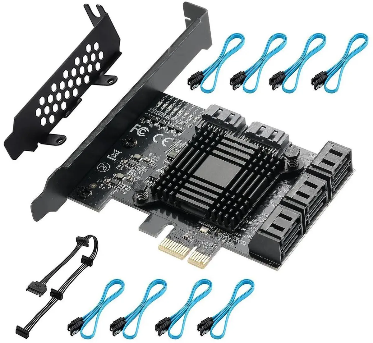 Vszerda Vszerda PCIe 1x SATA Card 8 Ports with 8 SATA Cables and Low Profile Bracket — product photo