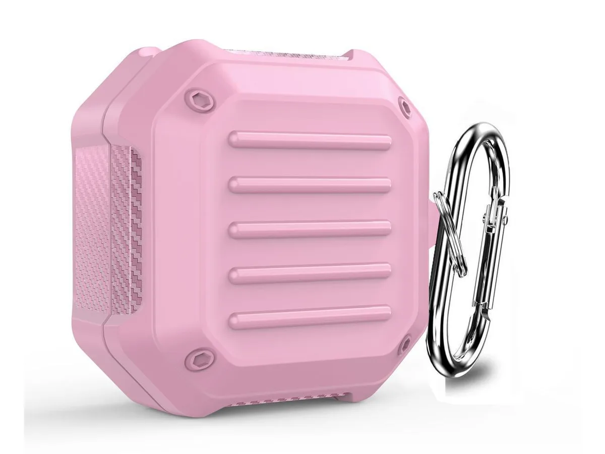 Pink protective case for Galaxy Buds with carabiner keychain