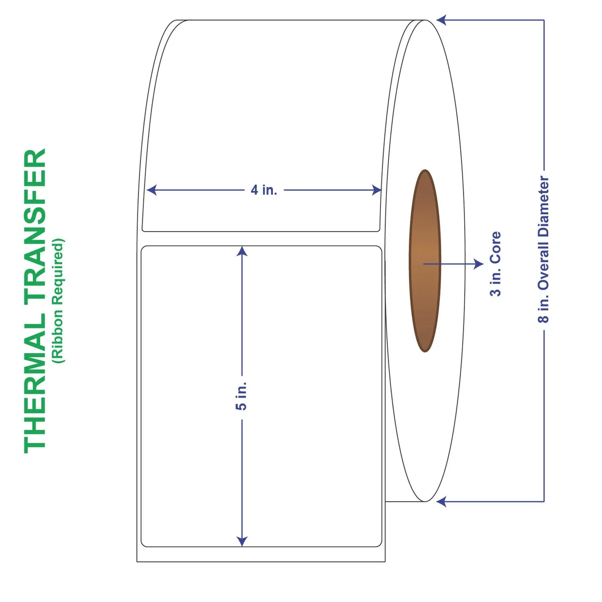 Four rolls of white rectangular labels in a carton