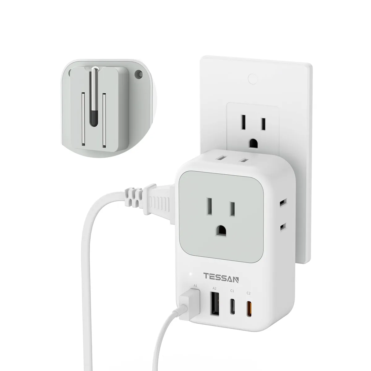 TESSAN TS-WS06US00 20W USB C charger 4 AC 4 USB Grey — product photo